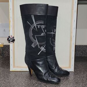 Rare Vintage Balizza Italy Pollini Leather High Heel Round Toe Boots Size 37